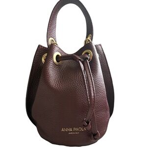 Anna Paola Burgundy Leather Bucket Crossbody Bag